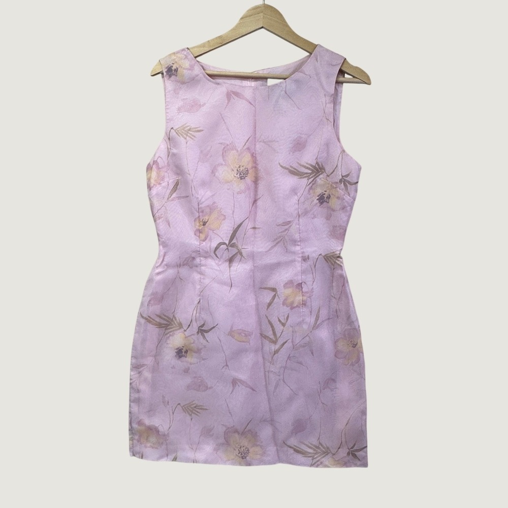 John Roberts 14P Lavender Floral Sheath Dress Y2K Garden Party Wedding Guest